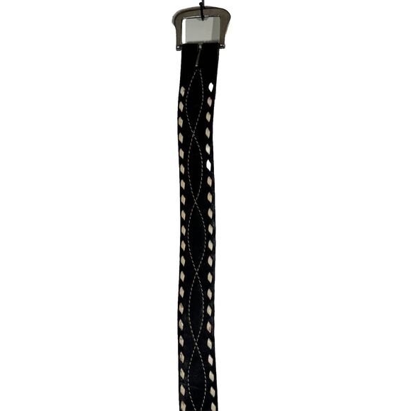 Black Leather Studded Belt Silver Buckle 34” Length - Picture 1 of 3